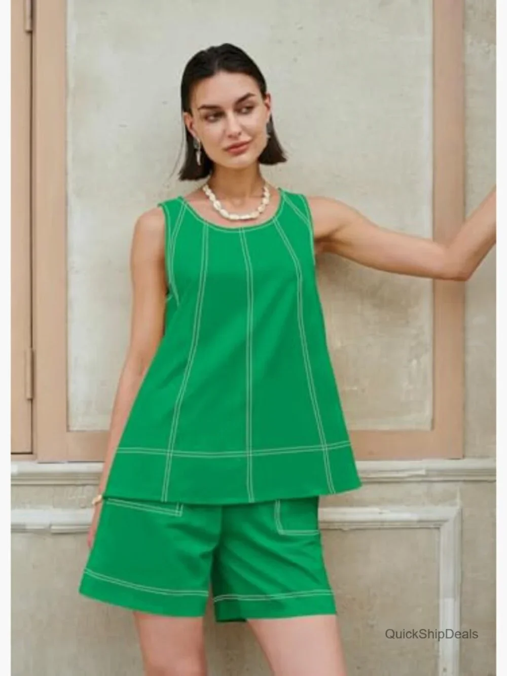 Sleeveless Tank Top and Shorts Matching Set with Pockets